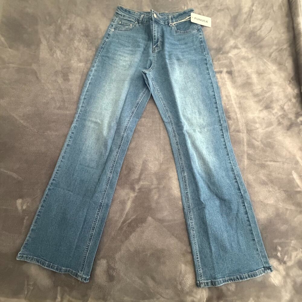 FUNUCA Women’s High Waisted Wide Leg Jeans Light Wash Denim Size 10 NWT